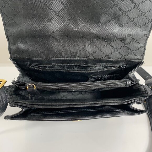 Etienne Aigner Front Flap Black Leather Crossbody Shoulder Bag Buckle Straps Y2K - Picture 9 of 12
